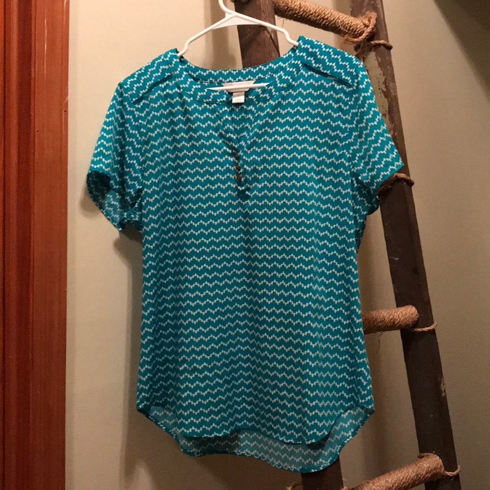 Christopher & Banks Teal Chevron Blouse